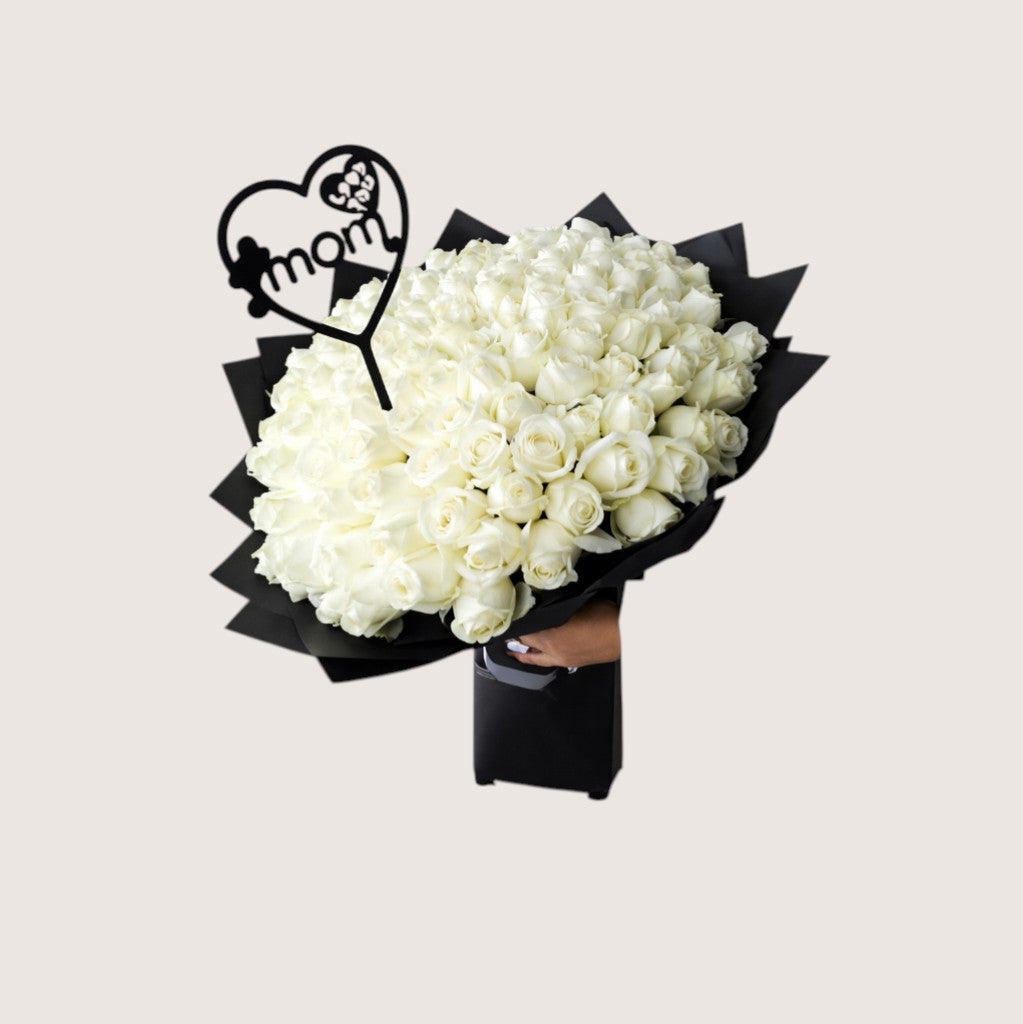 100 White Roses Bouquet
