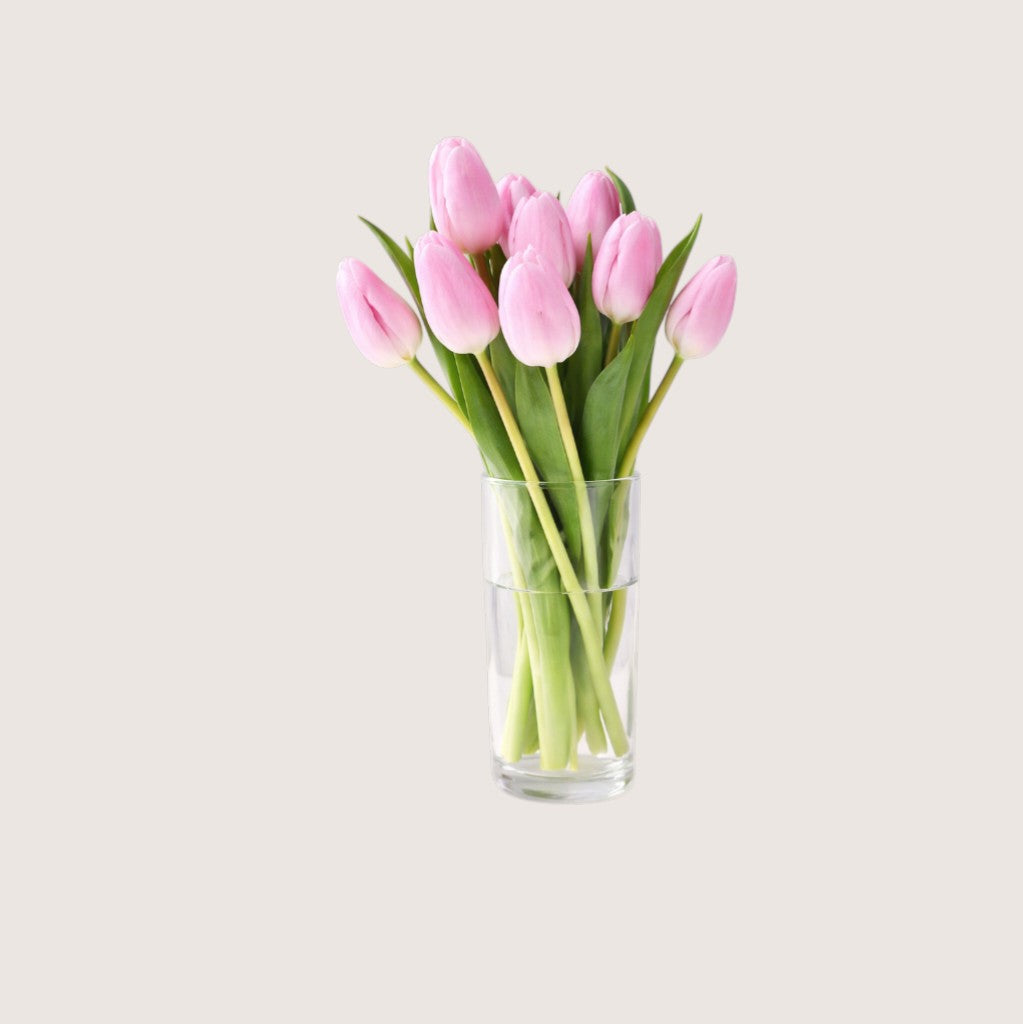 Glass Vase with 10 Pink Tulips