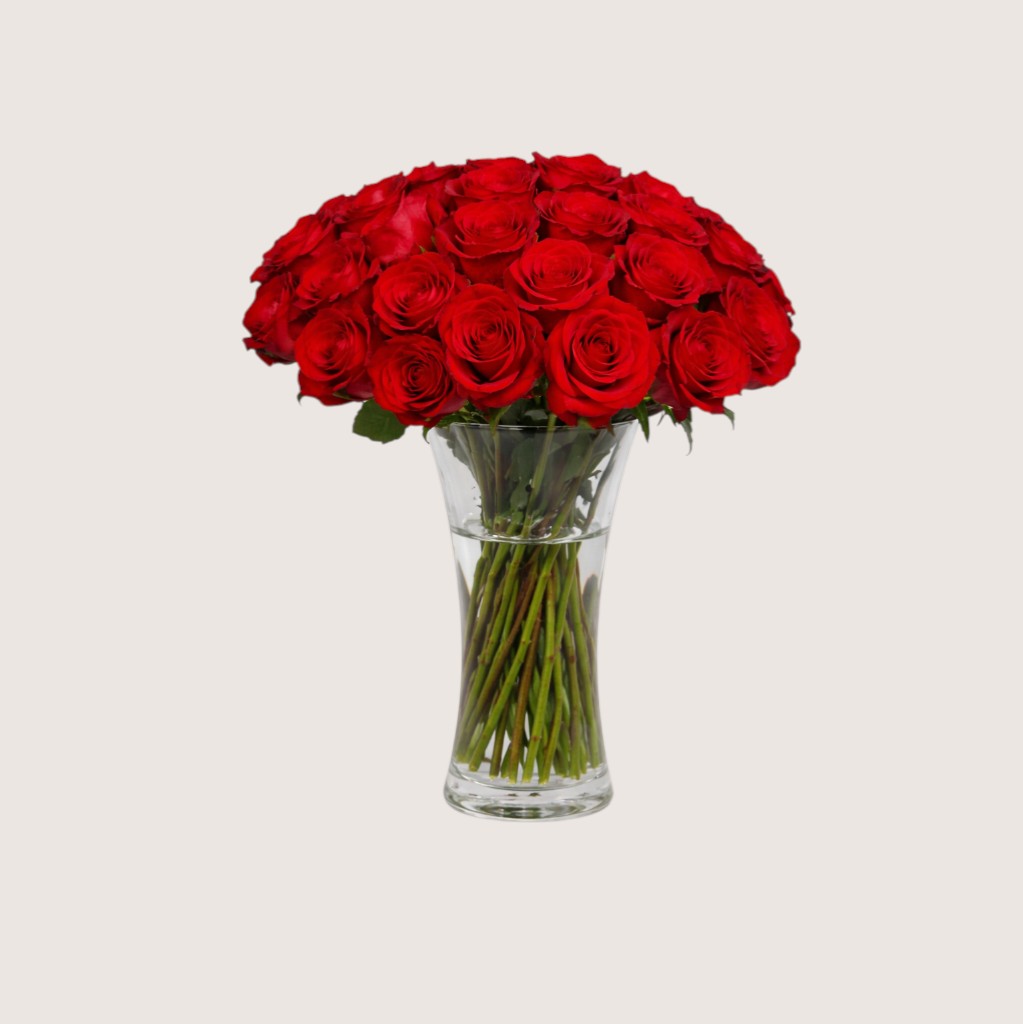 Vase with 25 Red Roses
