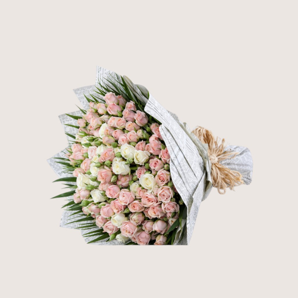 Pink & White Baby Rose Bouquet – 20 Stems