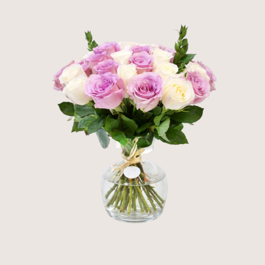 Vase with 15 White & 15 Pink Roses