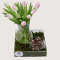 Gift Tray with 10 Pink Tulips & Chocolate