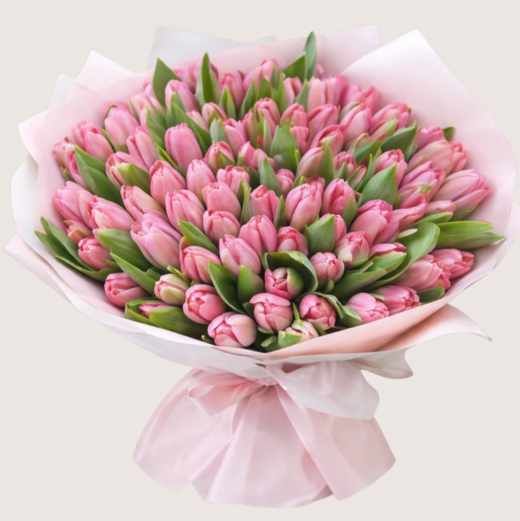 Bouquet of 50 Pink Tulips – New Design