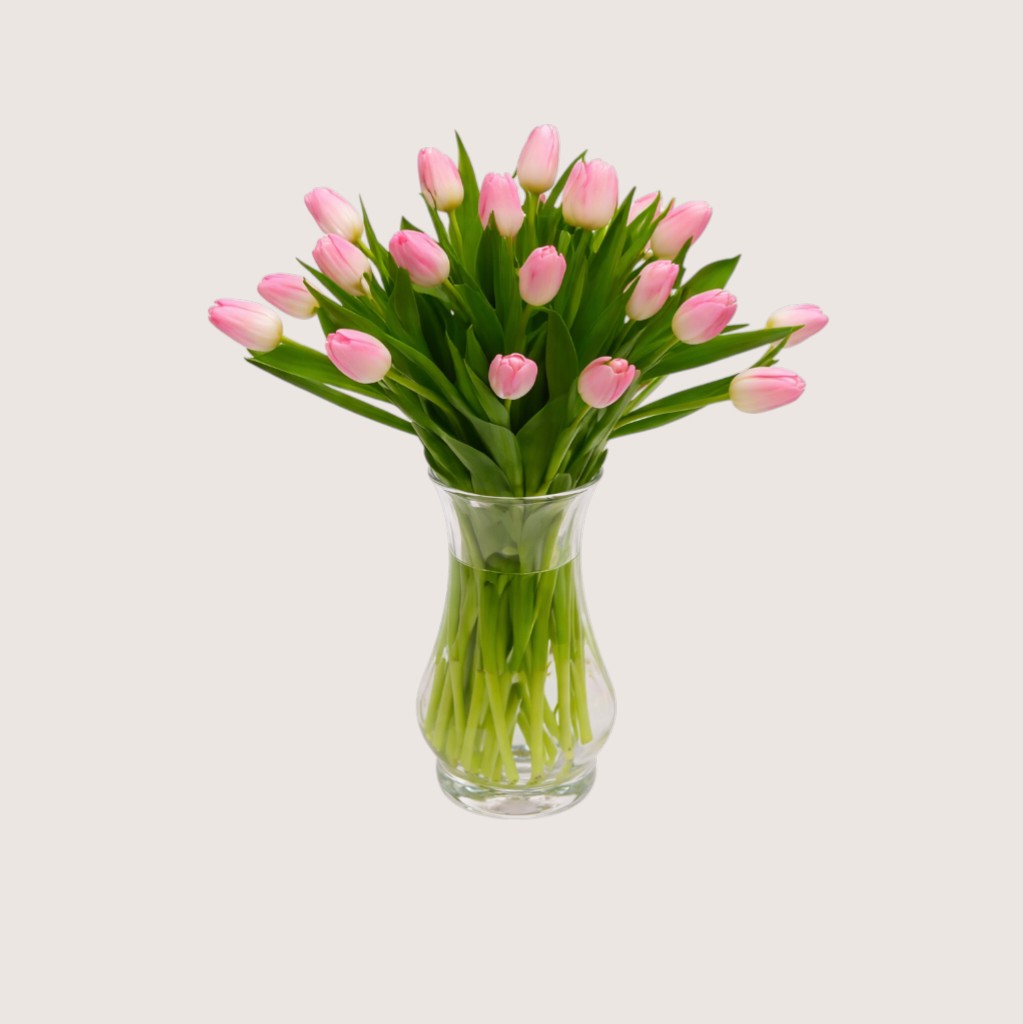 Vase with 20 Pink Tulips