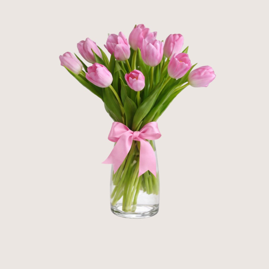 Vase with 15 Pink Tulips