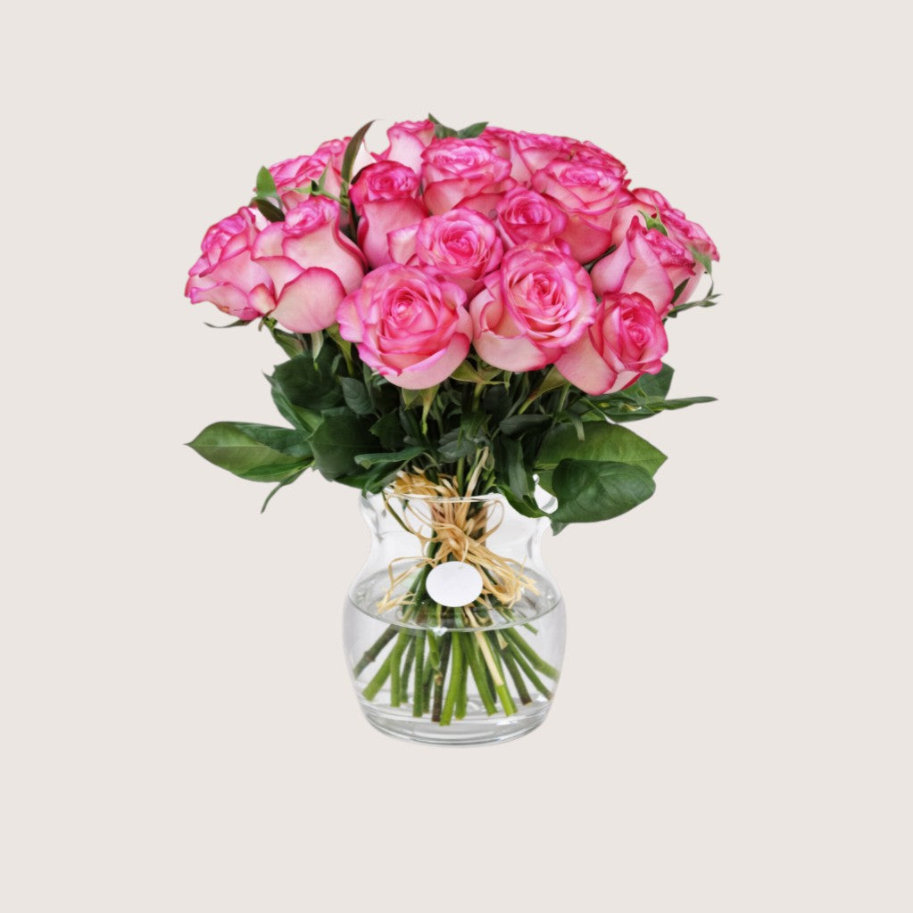 Vase with 25 Pink Roses