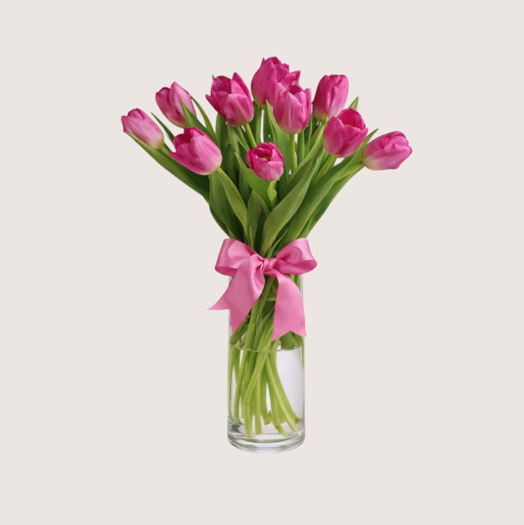 Vase with 10 Purple Tulips
