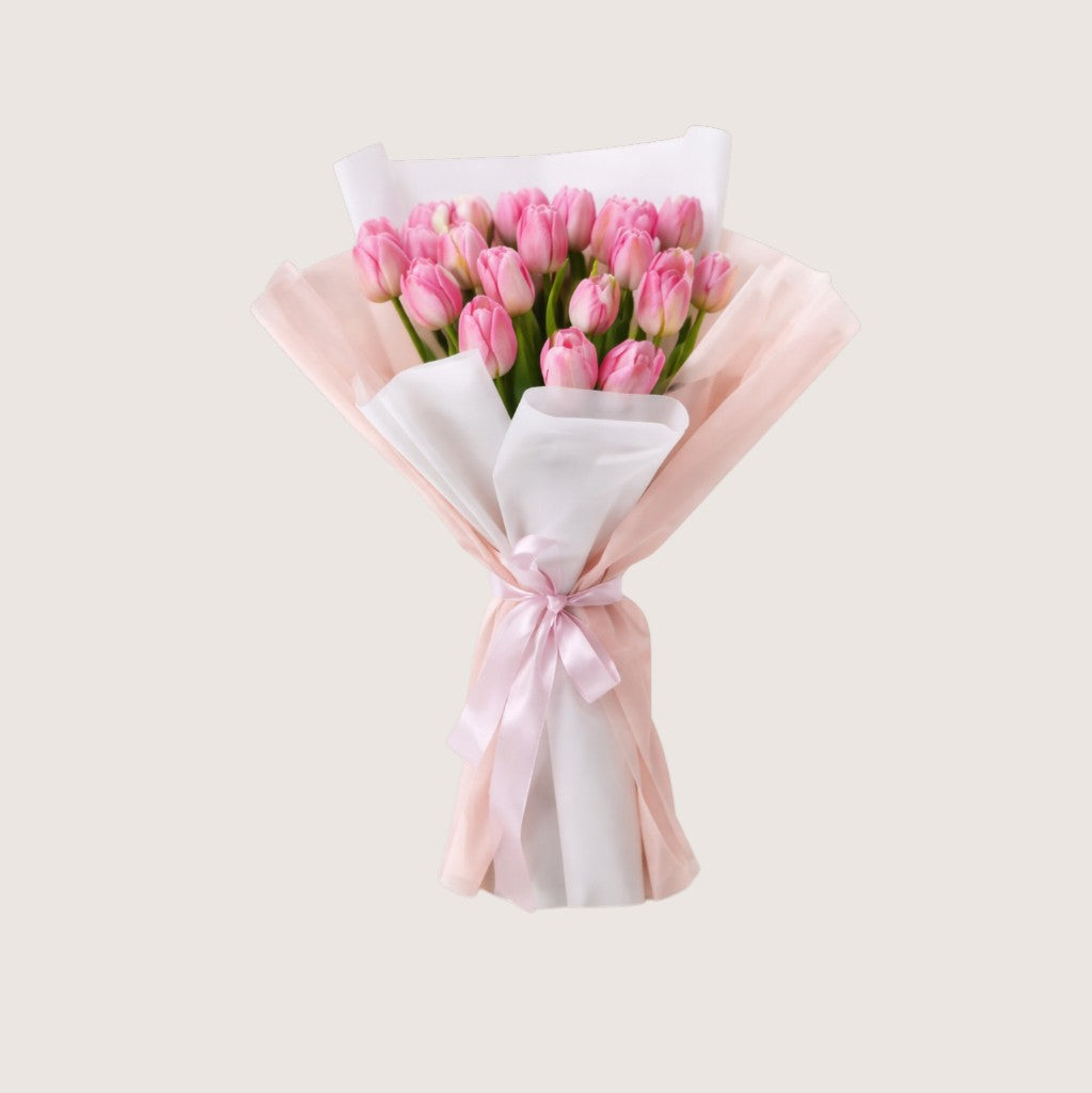 Bouquet of 20 Pink Tulips with Wrapping