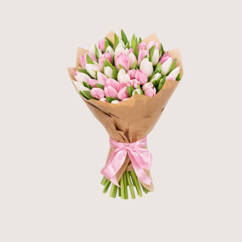 Bouquet of 15 Pink & 15 White Tulips
