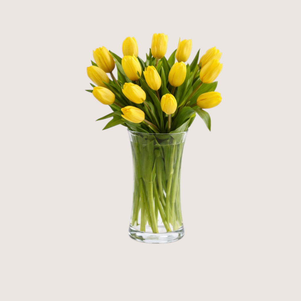 Vase with 15 Yellow Tulips
