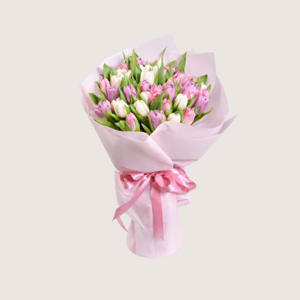 Bouquet of 20 White & 20 Pink Tulips