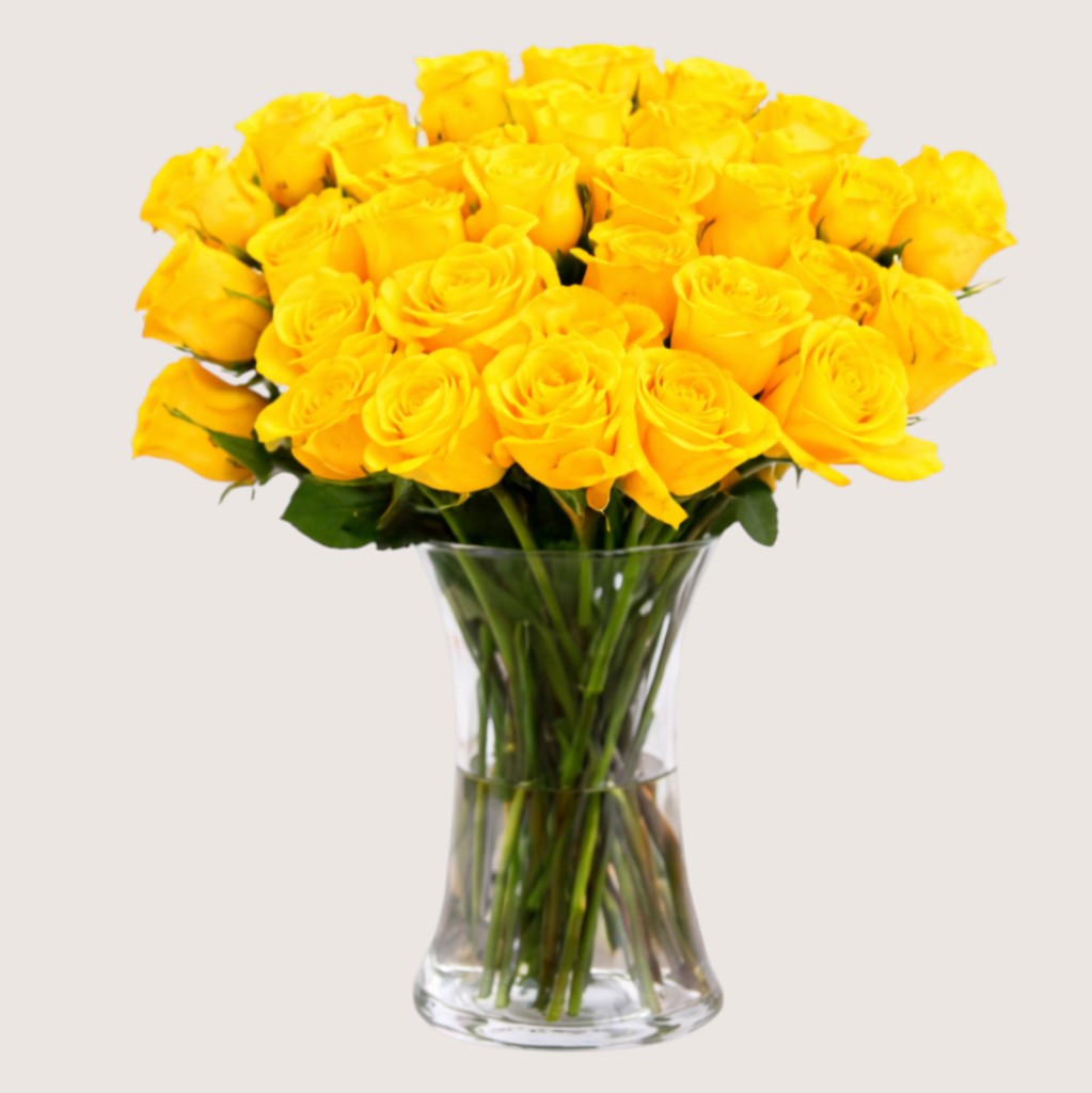 Vase with 50 Yellow Roses